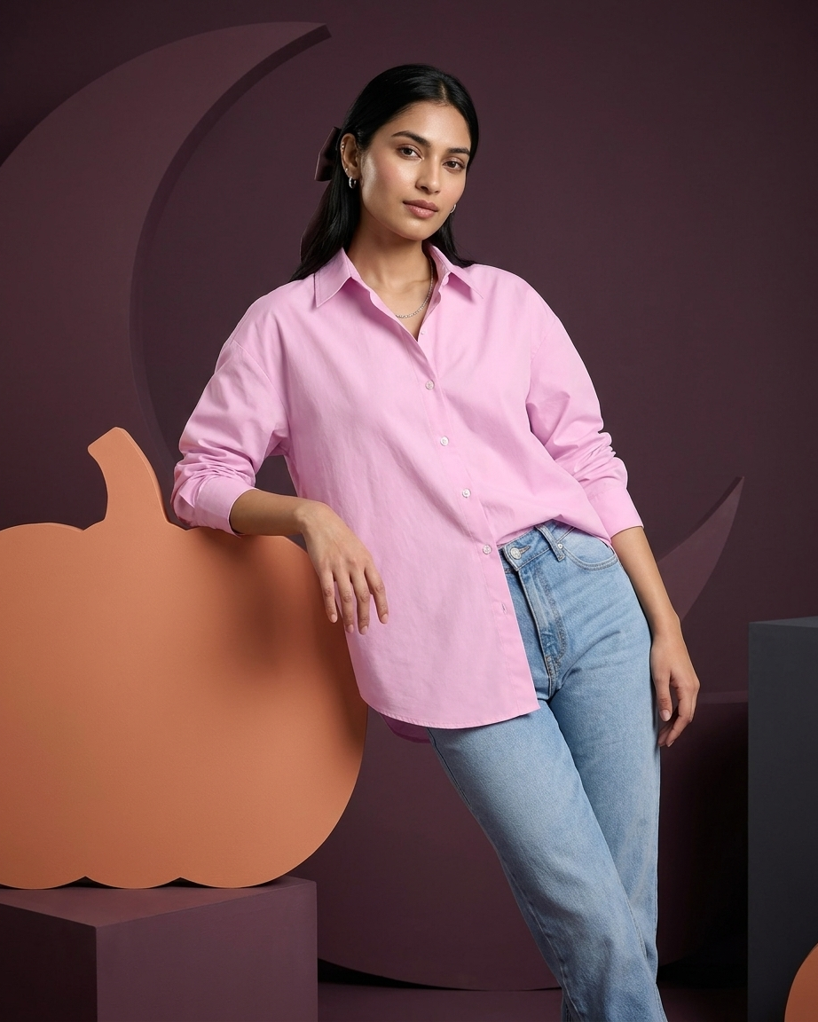 Blush Pink Essential Long Sleeve Oversized Shirt