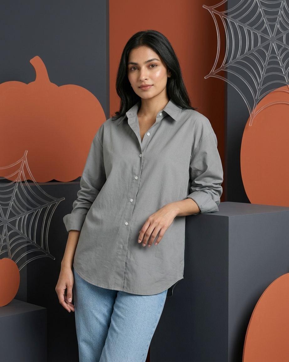 Grey Essential Long Sleeve Oversized Shirt