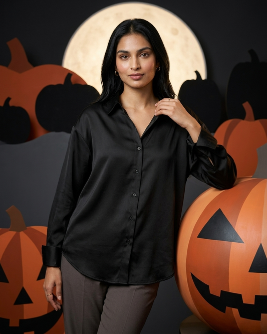 Black Essential Long Sleeve Oversized Shirt