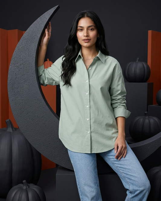 Sage Green Essential Long Sleeve Oversized Shirt