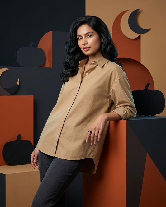 Khaki Essential Long Sleeve Oversized Shirt