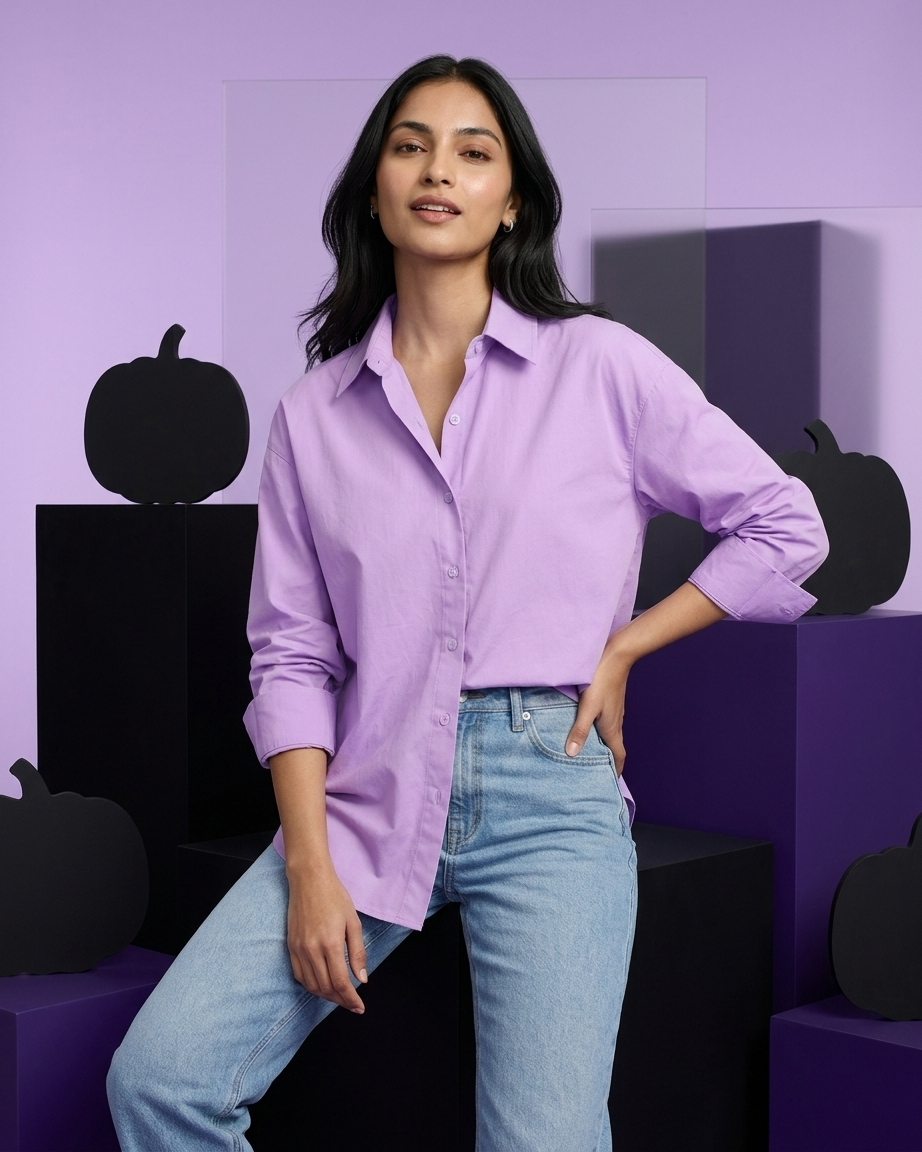 Lavender Essential Long Sleeve Oversized Shirt
