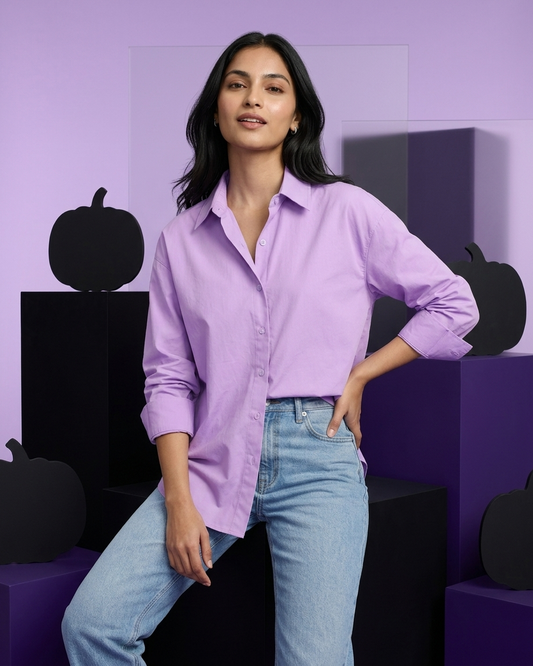 Lavender Essential Long Sleeve Oversized Shirt