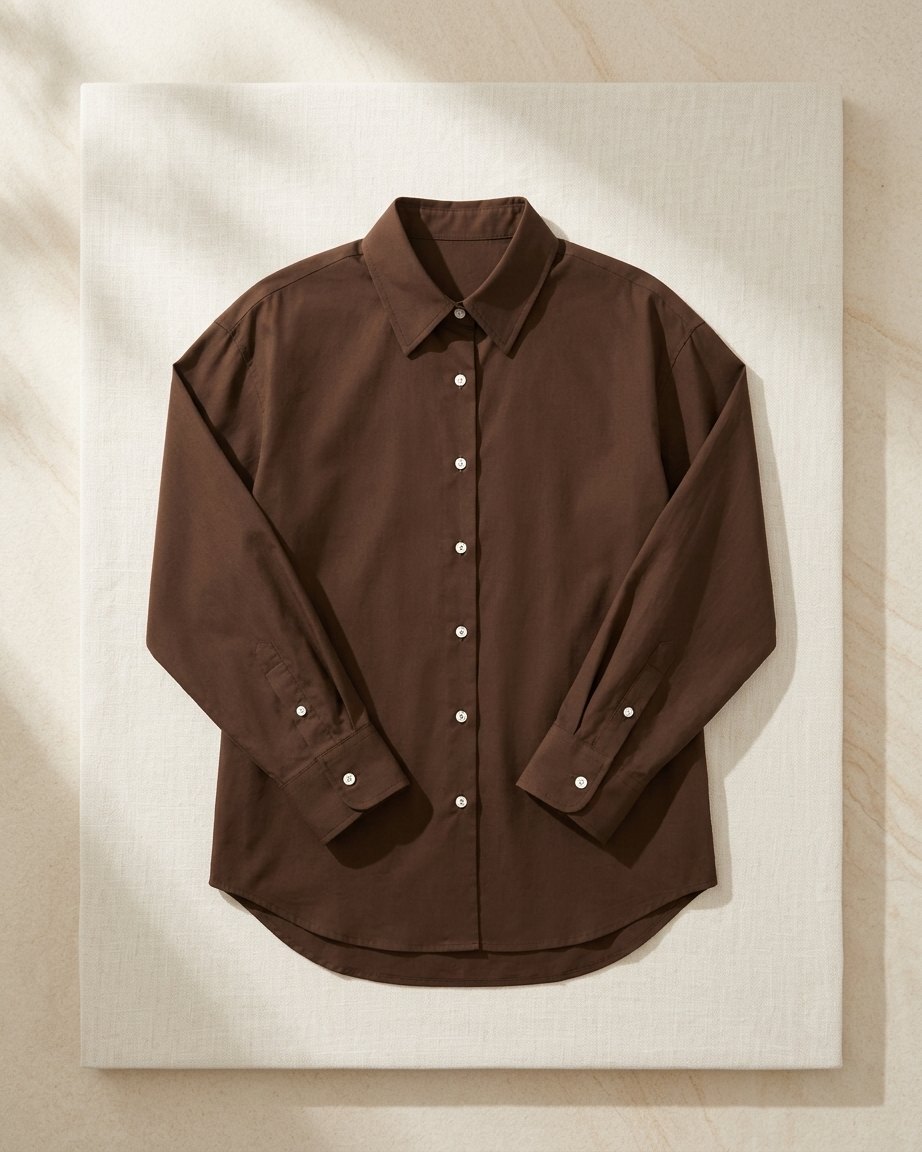 Chocolate Brown Essential Long Sleeve Oversized Shirt