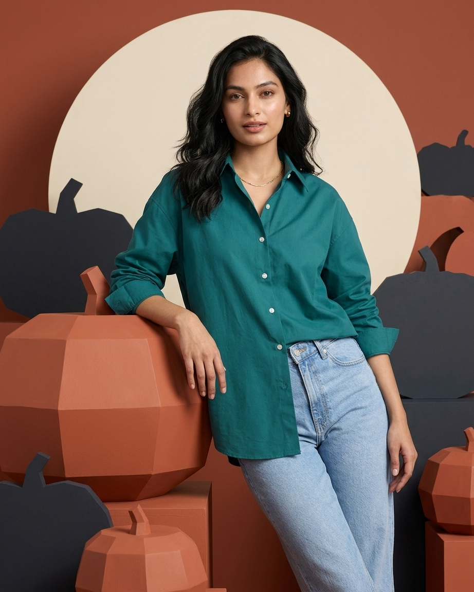 Emerald Green Essential Long Sleeve Oversized Shirt