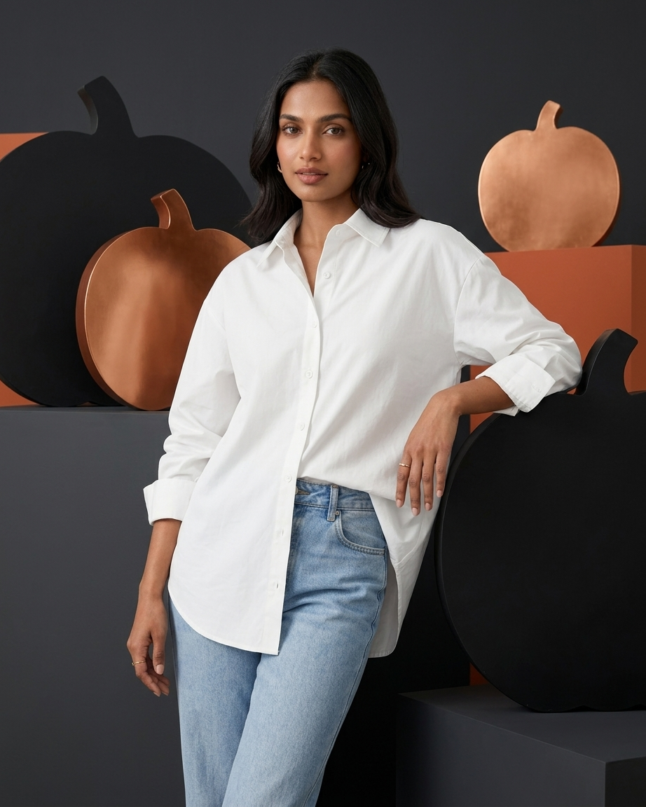 White Essential Long Sleeve Oversized Shirt