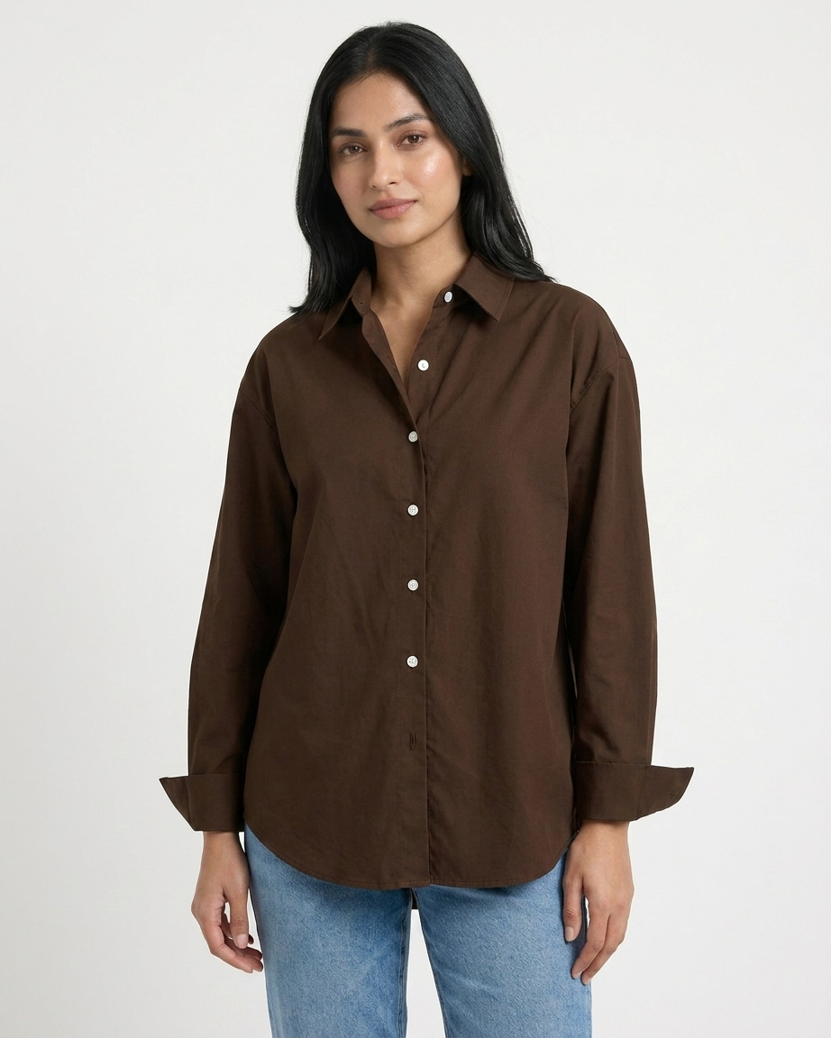 Chocolate Brown Essential Long Sleeve Oversized Shirt