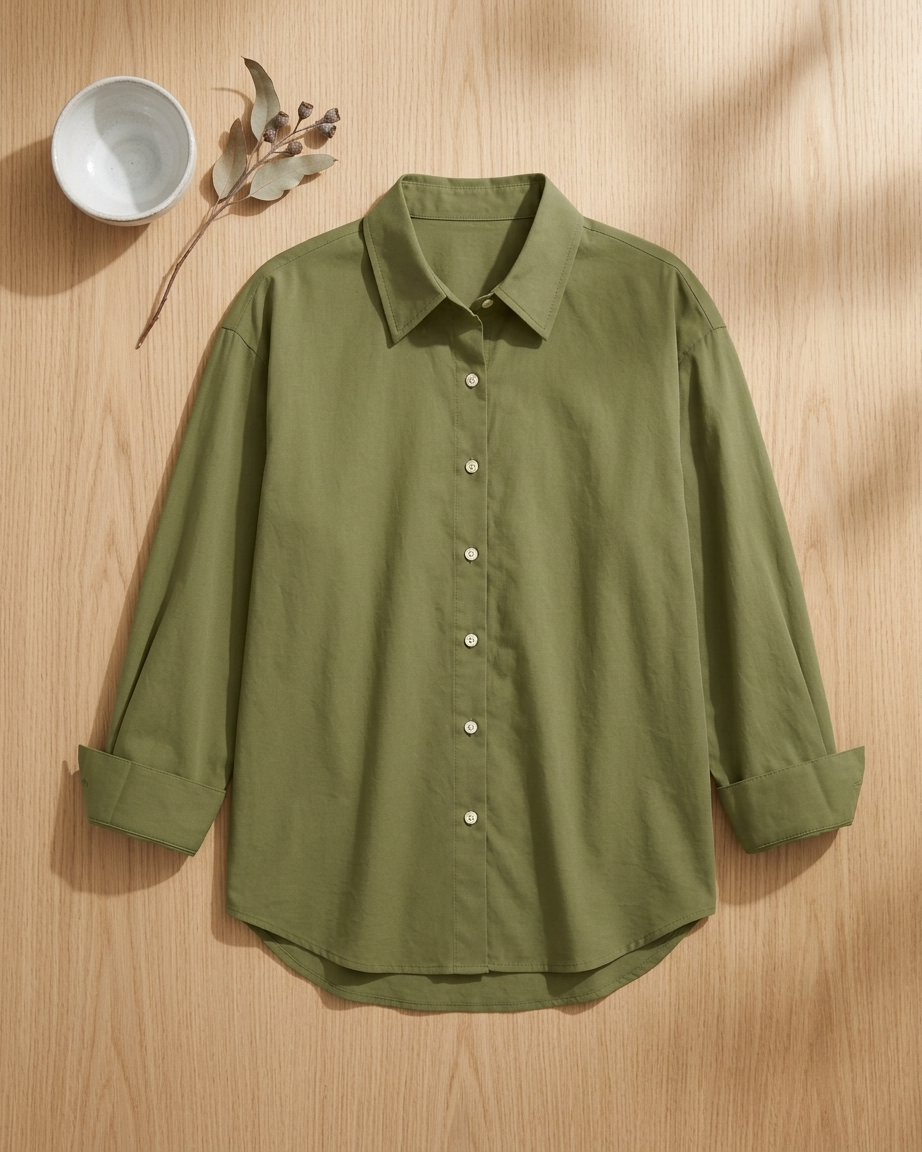 Olive Essential Long Sleeve Oversized Shirt