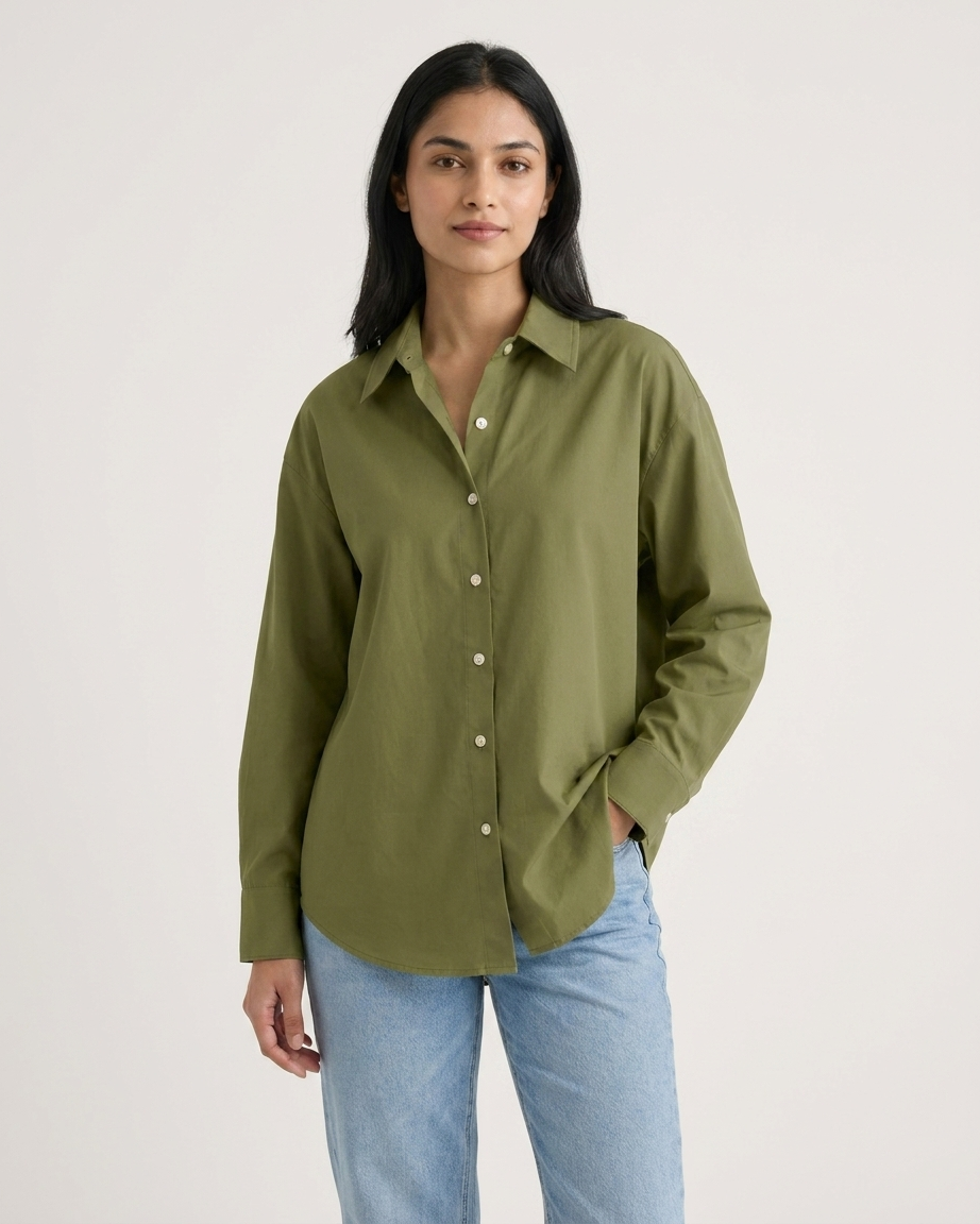 Olive Essential Long Sleeve Oversized Shirt