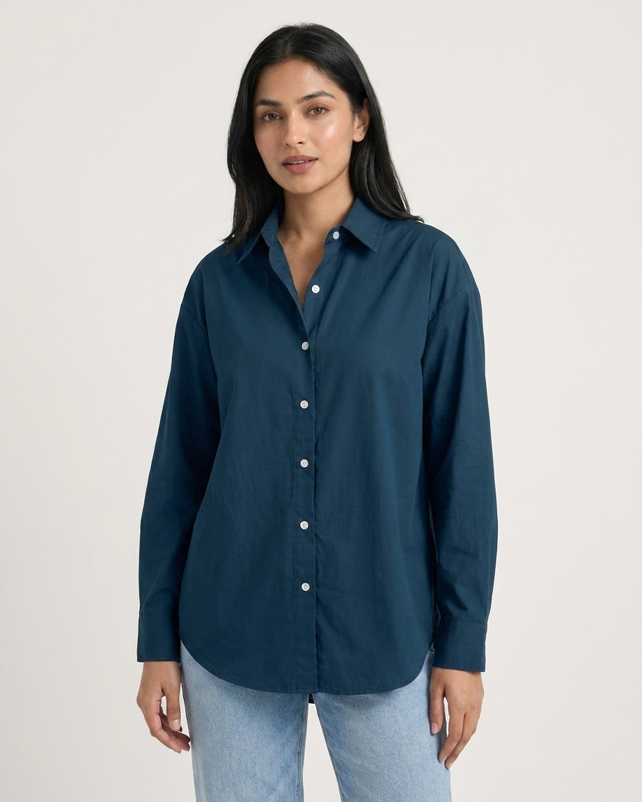 Navy Blue Essential Long Sleeve Oversized Shirt