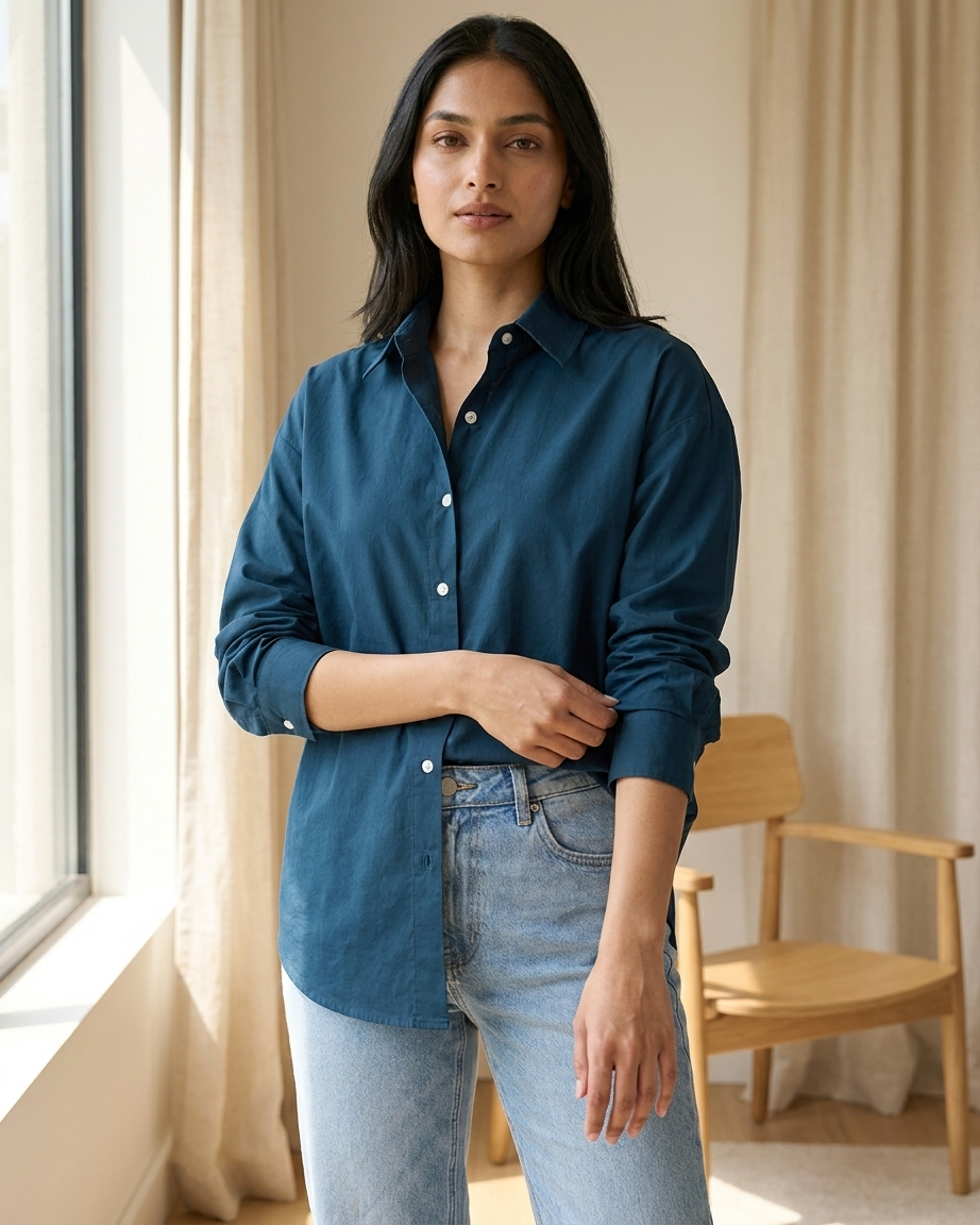 Navy Blue Essential Long Sleeve Oversized Shirt