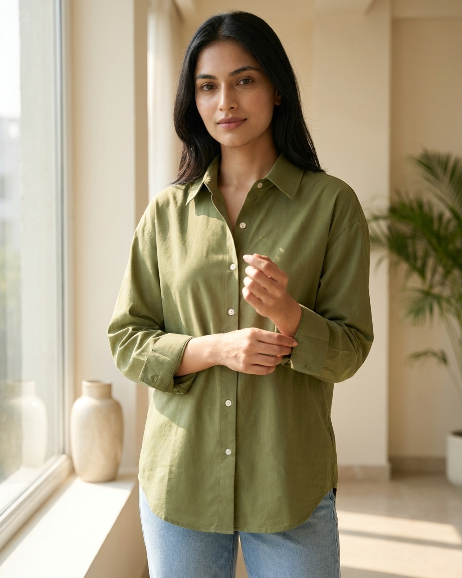 Olive Essential Long Sleeve Oversized Shirt