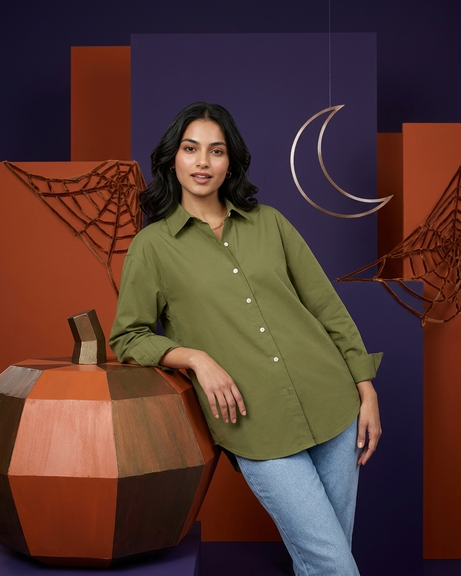 Olive Essential Long Sleeve Oversized Shirt