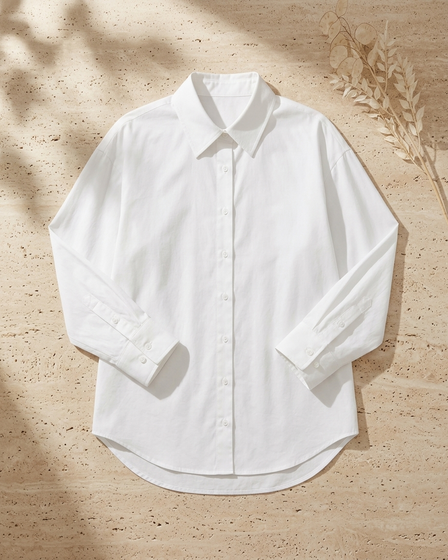 White Essential Long Sleeve Oversized Shirt