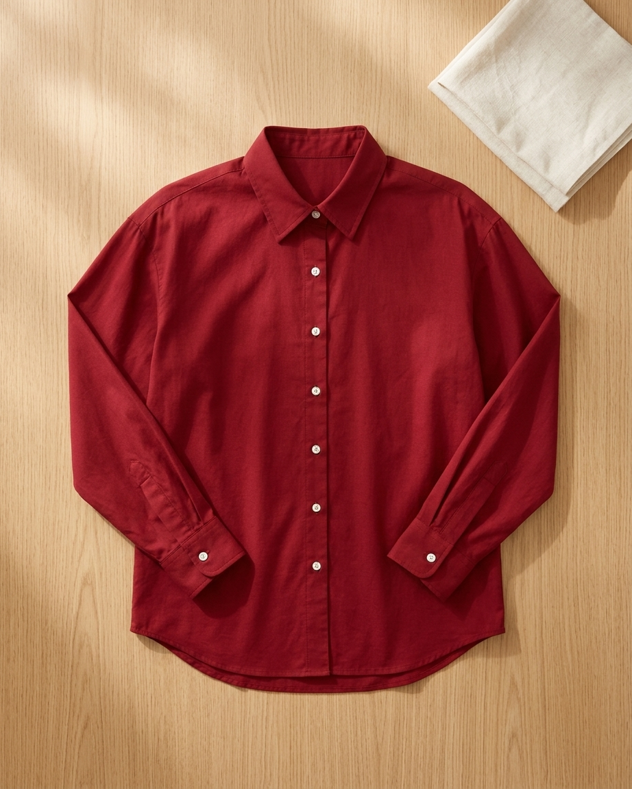 Wine Red Essential Long Sleeve Oversized Shirt