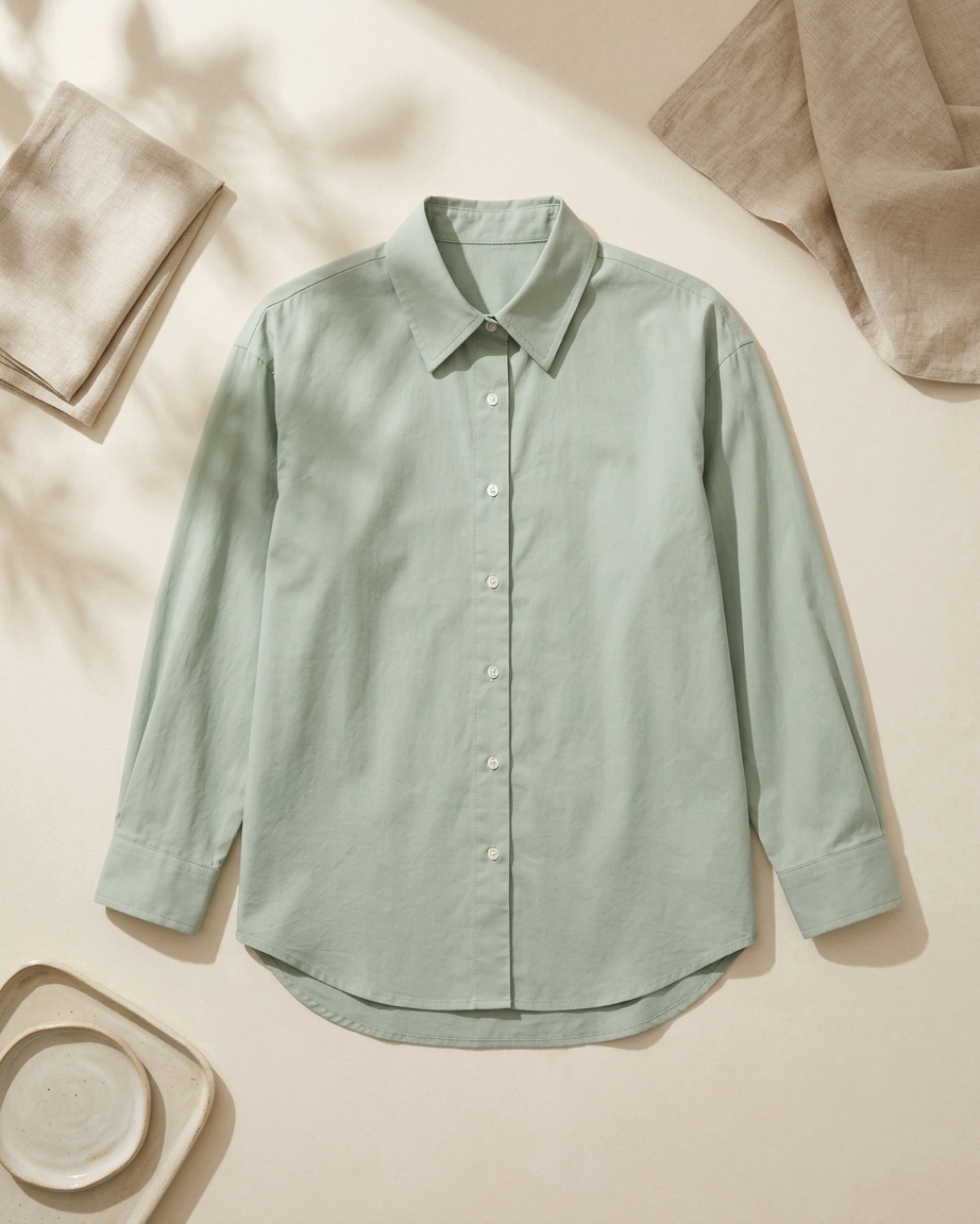 Sage Green Essential Long Sleeve Oversized Shirt